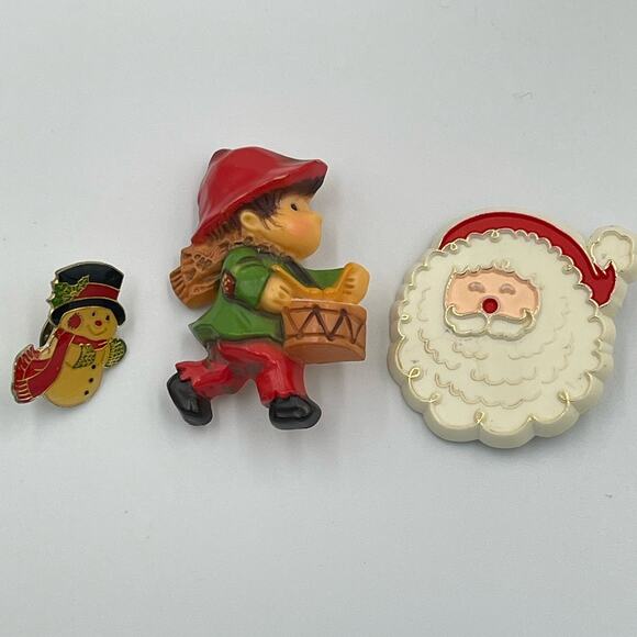 Hallmark Jewelry - VTG Christmas Winter Holiday Pin Brooch Lot Santa Drummer Boy Snowman Teacher